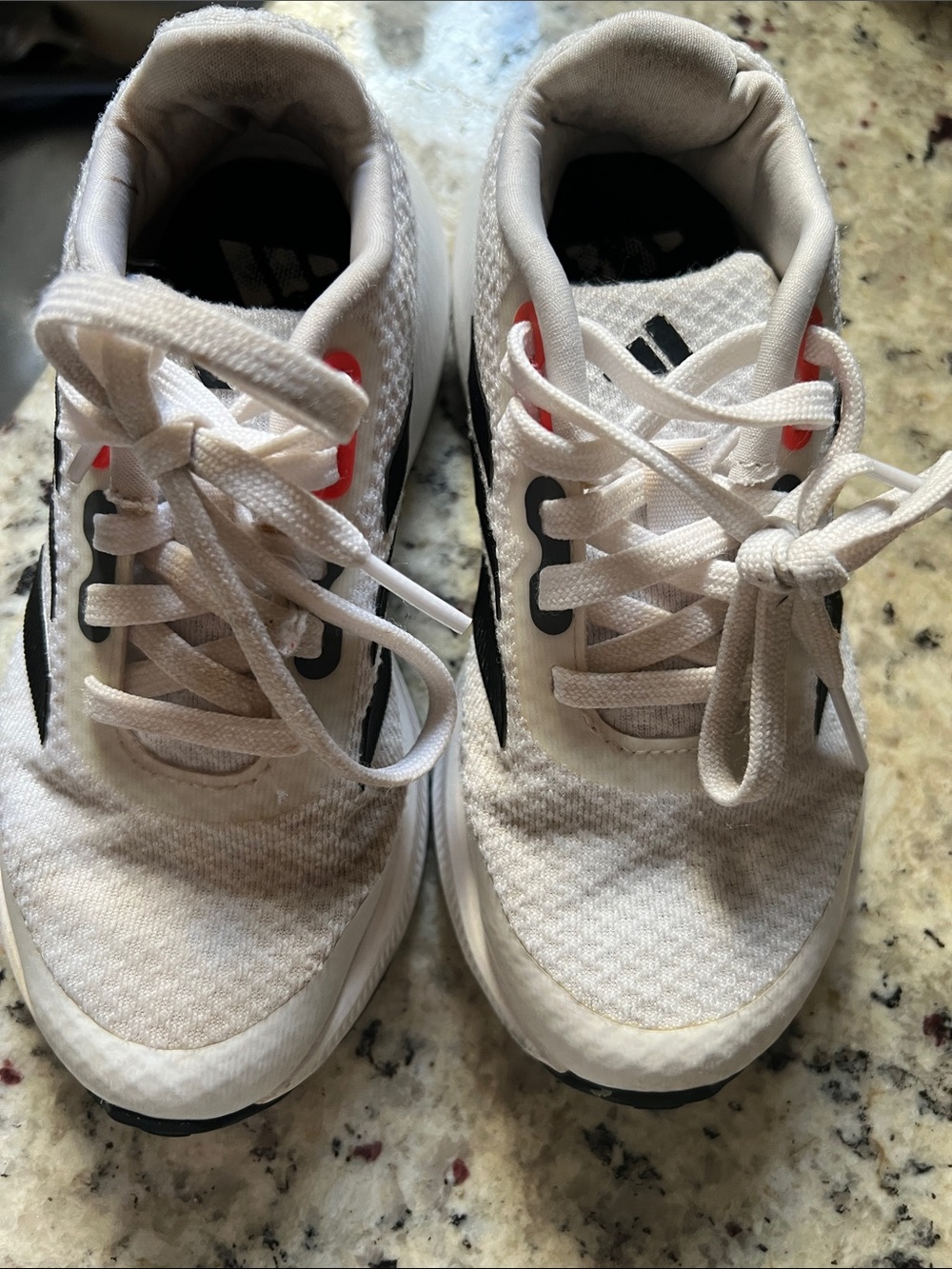 adidas Kids White Sneakers with Black Accents and Red Details